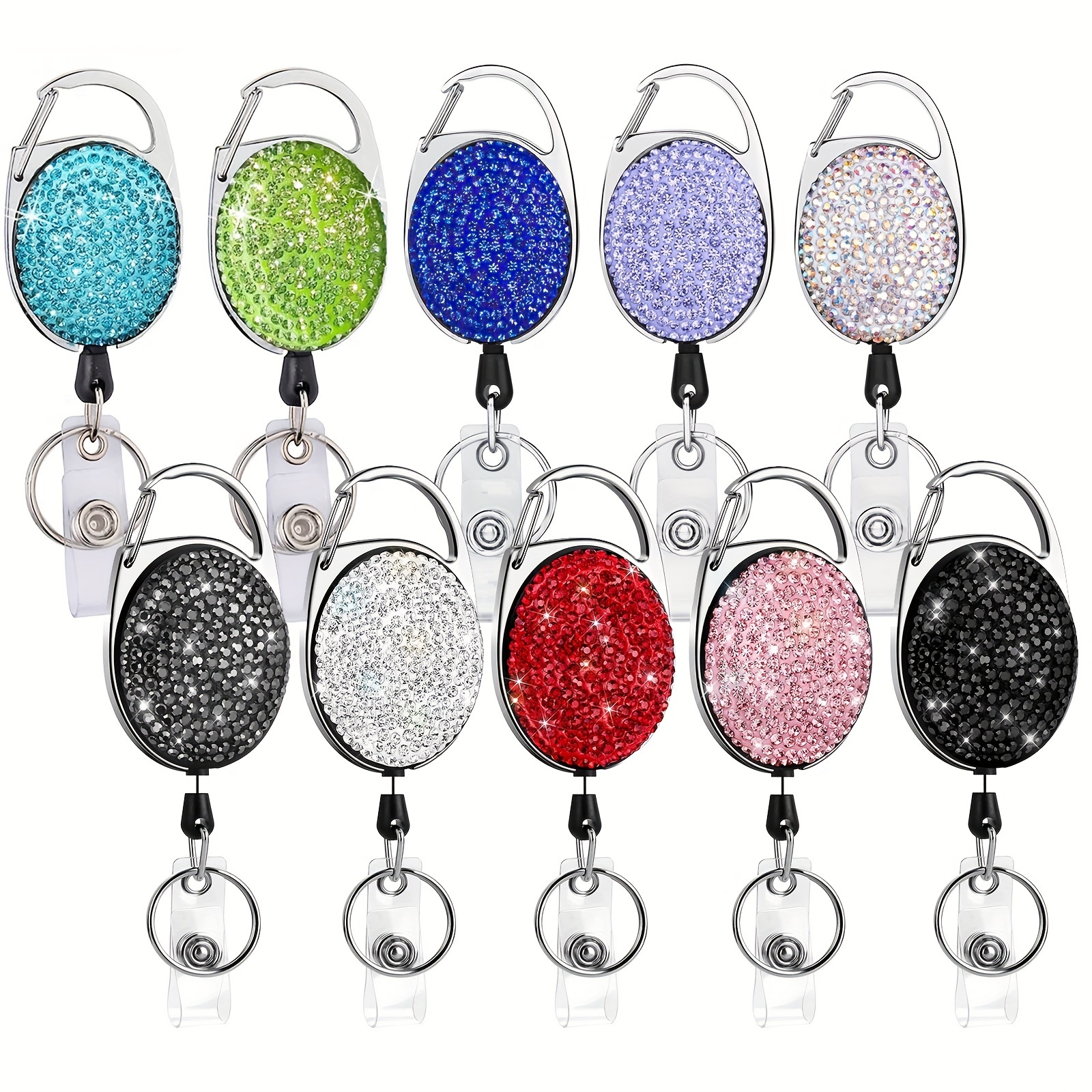 

Retractable Badge Reel Carabiner Badge Holder, Heavy Duty With Bling Rhinestone Carabiner Reel Clip And Ring, Id Card Keychain For Worker Teacher Student Doctor Nurse