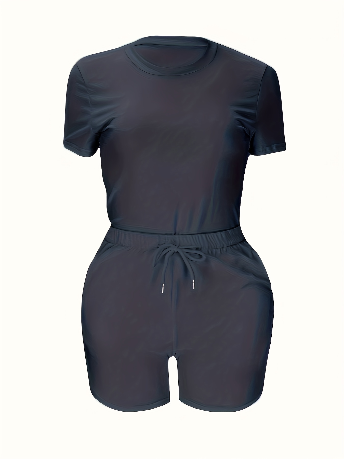 Double Take Texture Half Sleeve T-Shirt and Drawstring Shorts Set