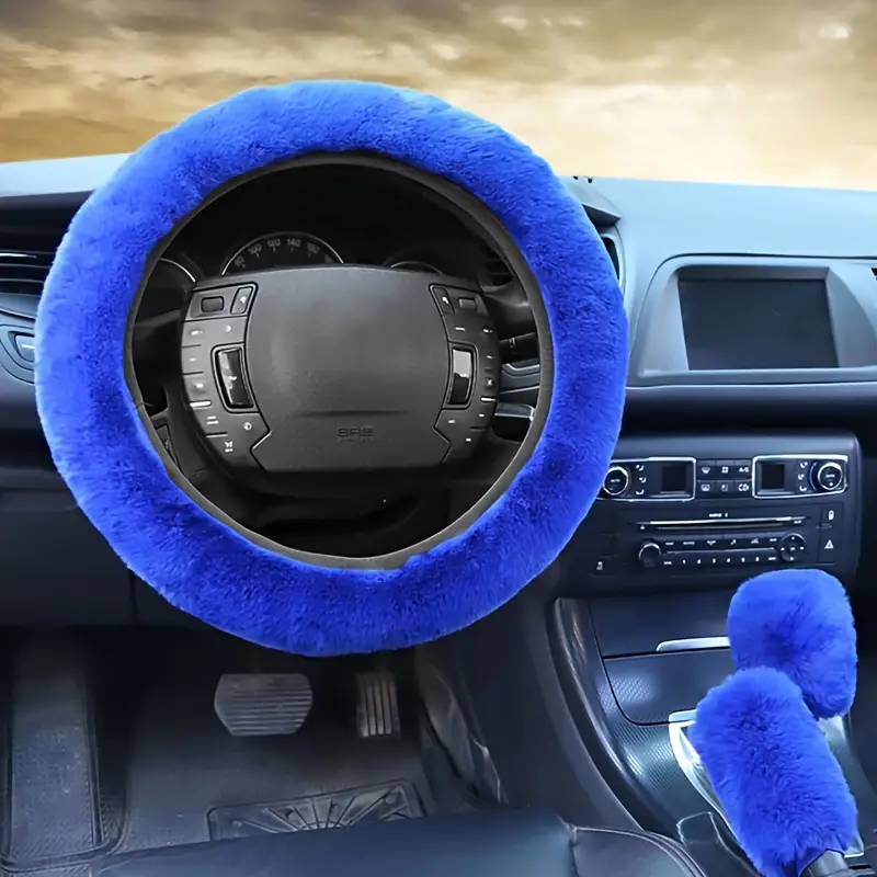 Fluffy Car Accessories Set Fluffy Steering Wheel Cover For - Temu