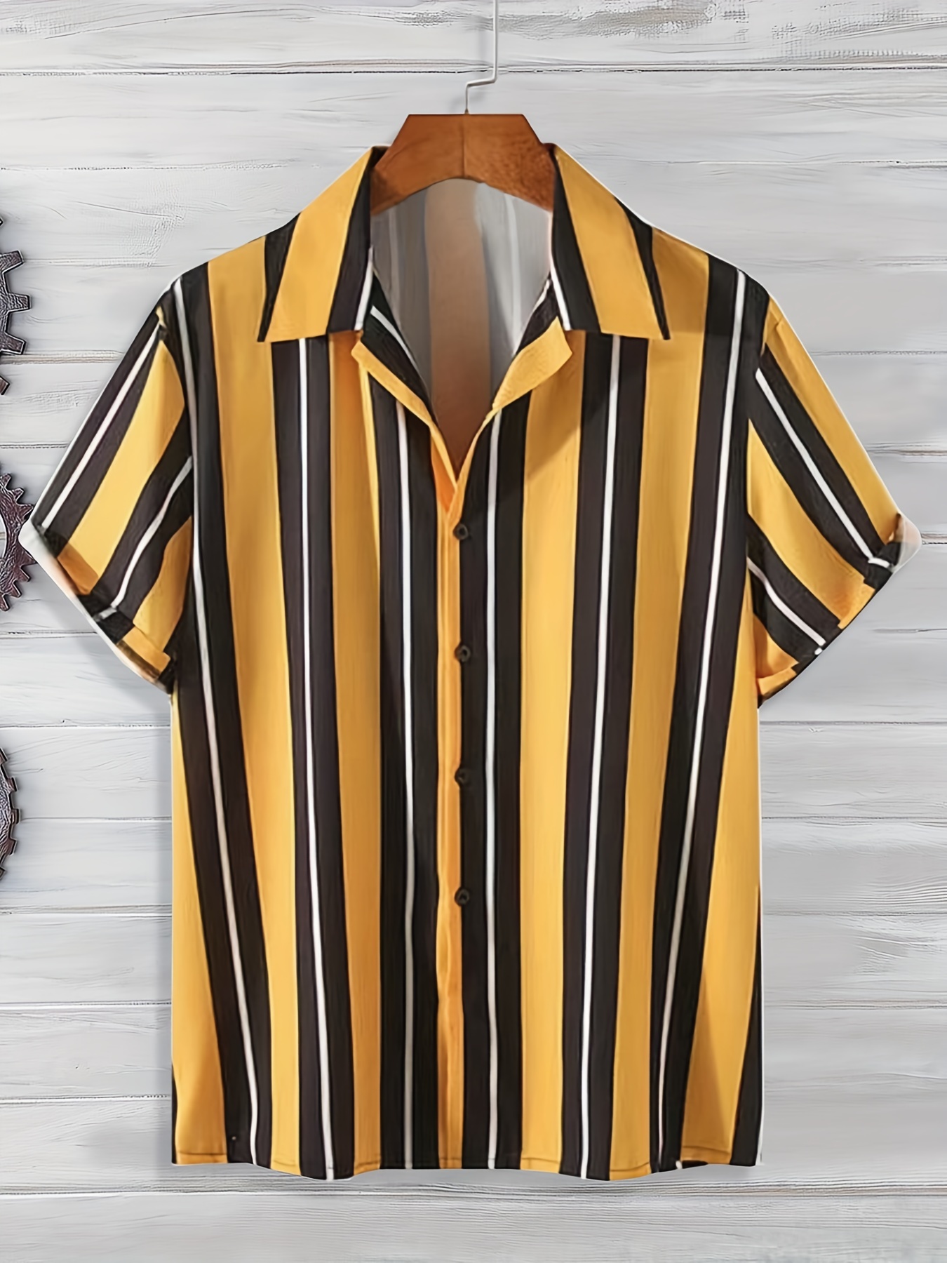 New Summer T Shirts for Men 2023 Short Sleeve Turn-down Collar Letter  Printing Button Striped