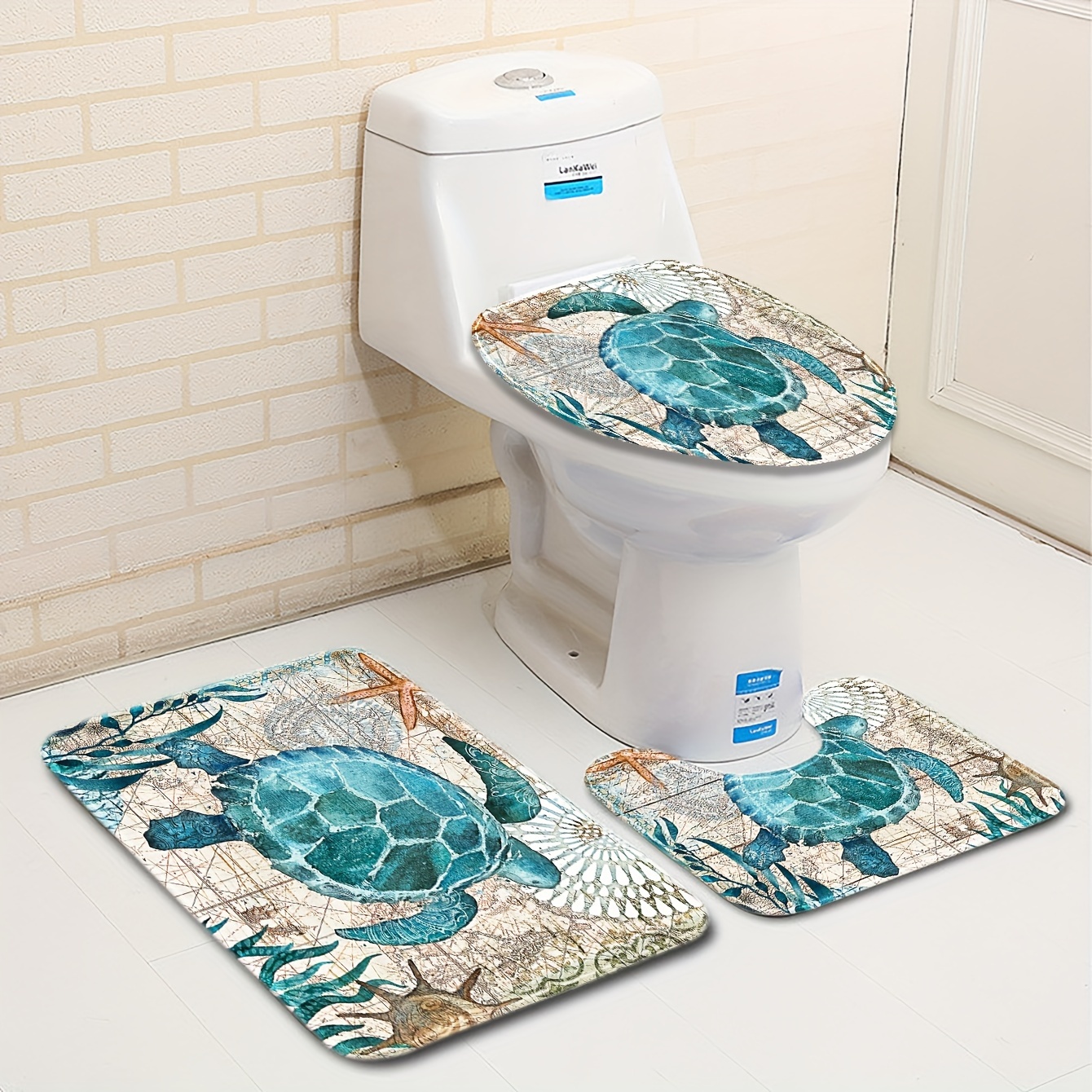 Exquisiter Blumendruck Badezimmer Dekoration Fußmatte WC Kissen Bezug  Dreiteiliges Set aus rutschfestem Teppich für Wohnzimmer