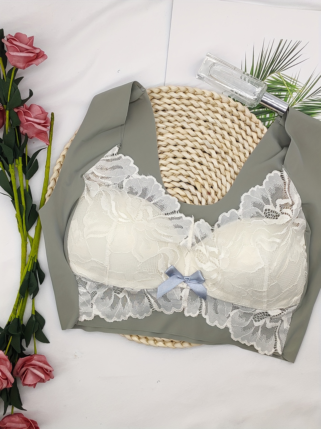 Contrast Lace Wireless Bra Comfy Breathable Push Bow Bra - Temu