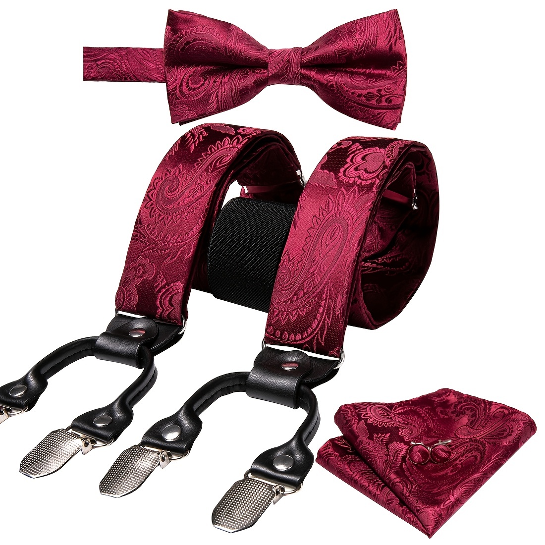 Barry Wang Mens Suspenders Tie Set Adjustable Clips Y Type Suspender And  Necktie Handkerchief Cufflinks Set Formal Casual Gray Green Red Golden, Check Out Today's Deals Now