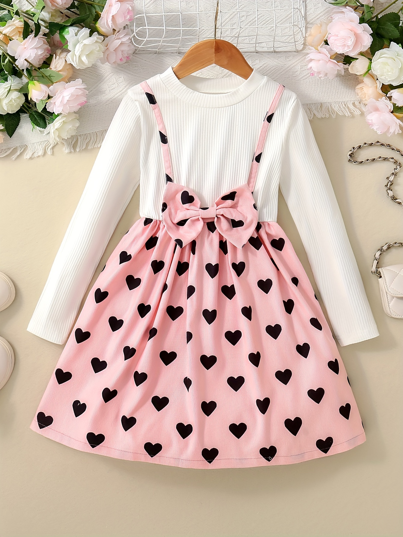 girls elegant bowknot front suspender spliced dress 1pc long - Temu Morocco