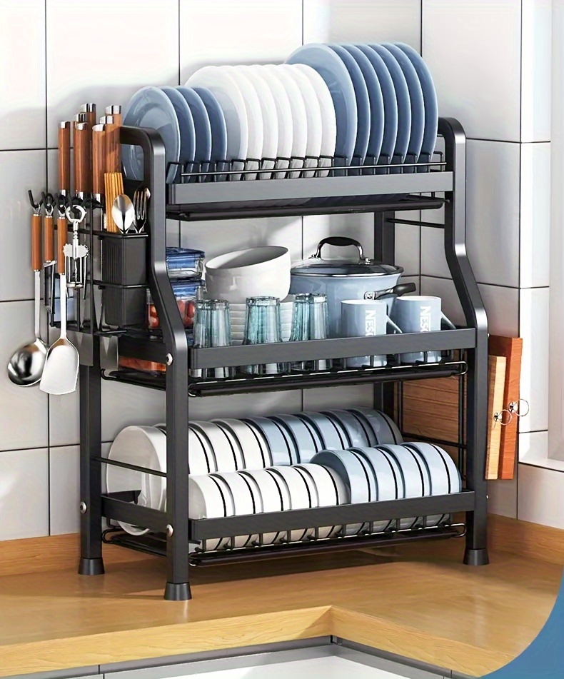 Multipurpose Plate Rack Drying Rack With Cover and Storage Organizer
