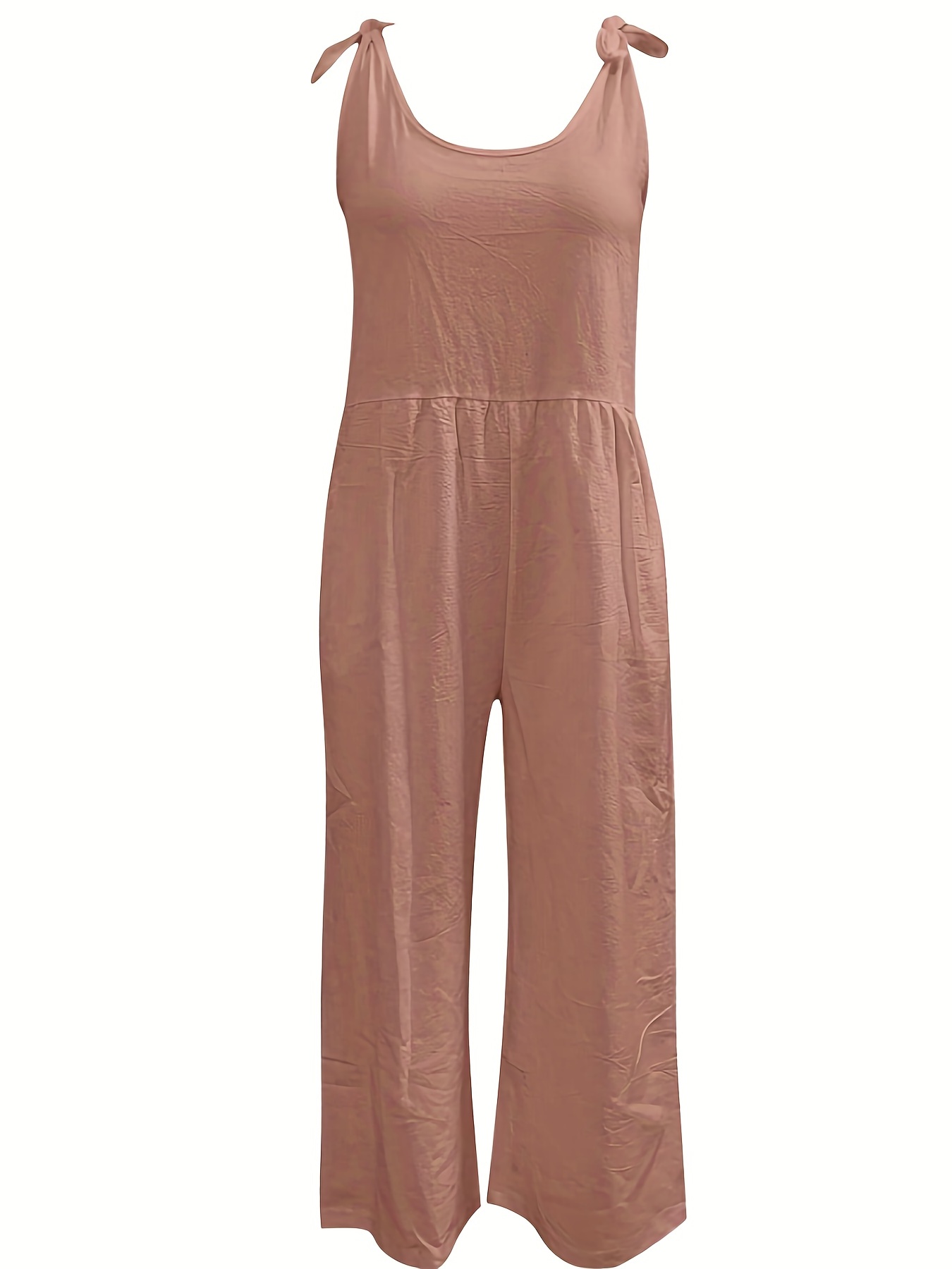 Solid Scoop Neck Jumpsuit Sleeveless Wide Leg