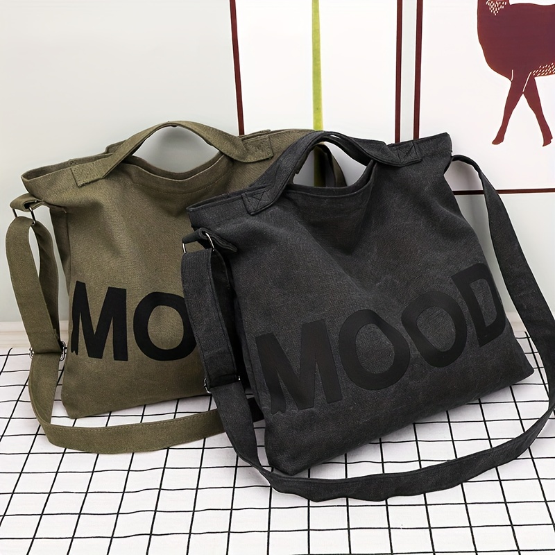 

Mood Letters Canvas Handbag, Trendy Large Capacity Bag, Office Shoulder Bag, Travel Bag, Cool Girl Handbag, Crossbody Bag For Students