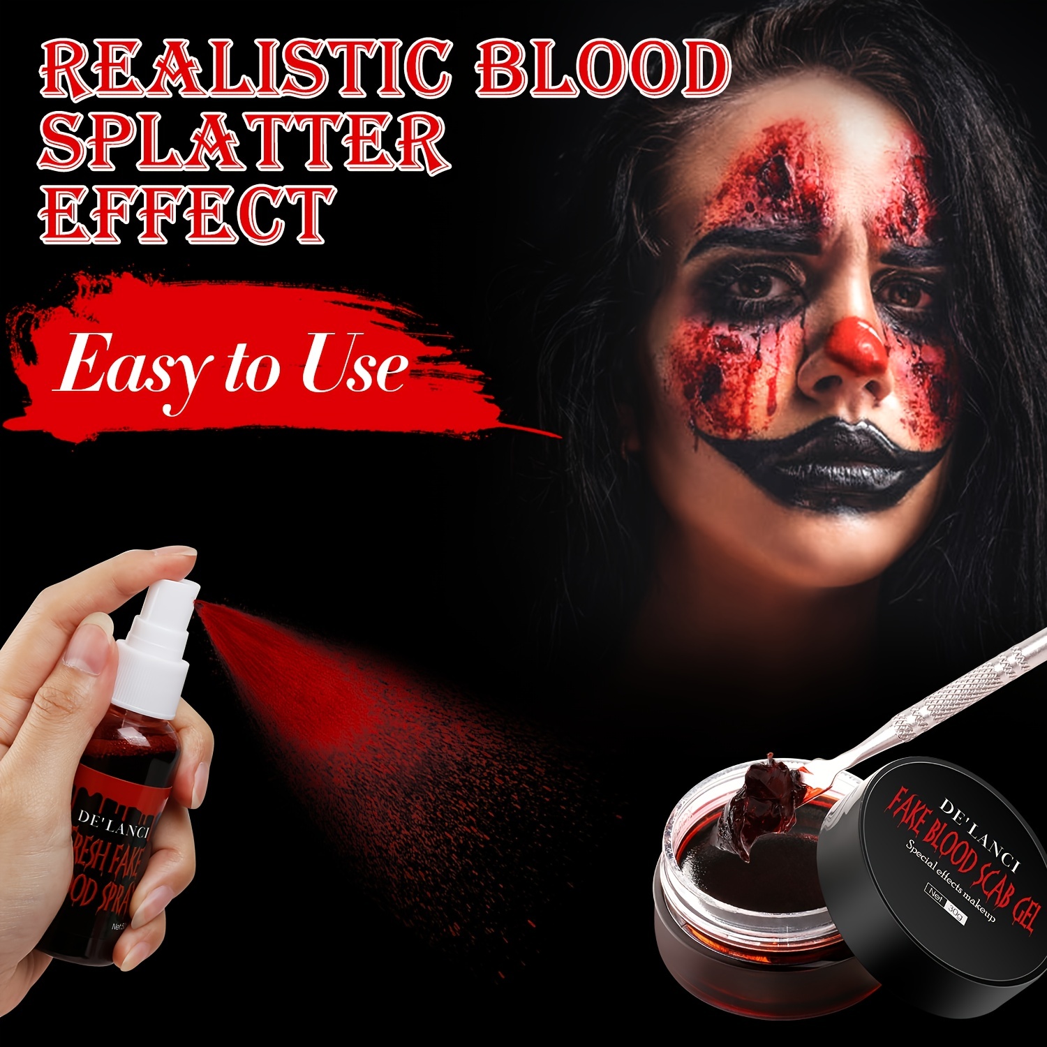 3Pcs Halloween Fake Blood Makeup Kit Realistic SFX Makeup Set - Fake Blood  Splatter Spray 2.03oz + Coagulated Blood 1.06oz + Sponge, Edible Washable F