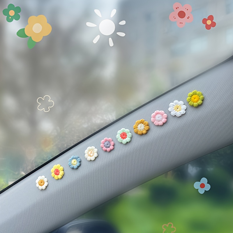 

10pcs Small Knitted Flower Decal, Car Interior Decoration Little Colorful Flowers, Car Supplies