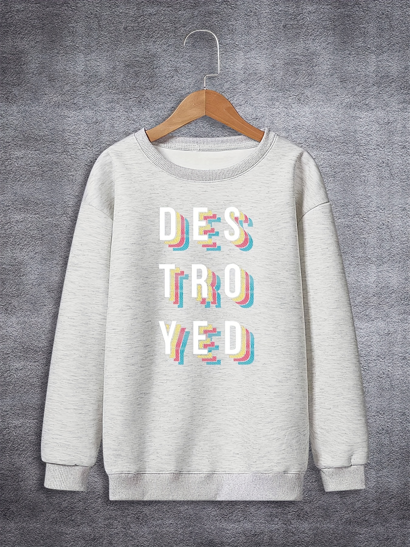 Destroyed Letter Print Sweatshirt For Boys Casual Graphic Design