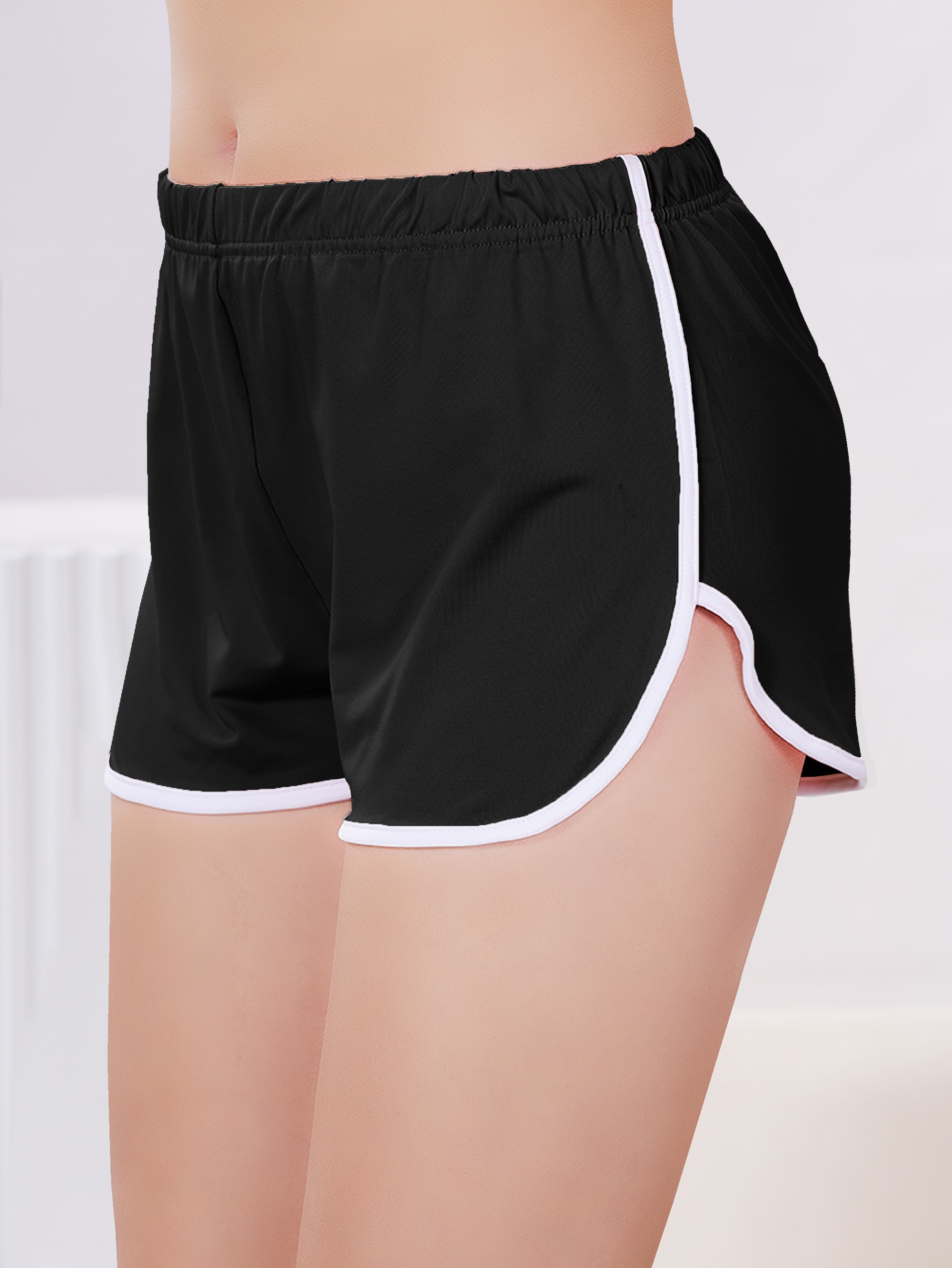 casual solid binding pajama bottoms elastic high waist slim fit shorts womens sleepwear