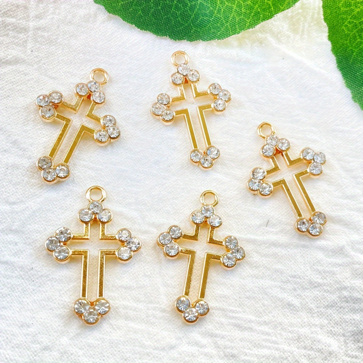 Black Friday 5pcs Decorative Alloy Cross Rhinestone Single Pendant Ear Jewelry Bracelet Hanging Ornament Additions Making Supplies