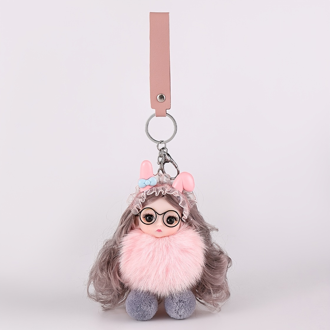 Big Eye Baby Keychain Purse Bag Fox Fur Fluffy Ball Doll Key Chain Key  Chains For