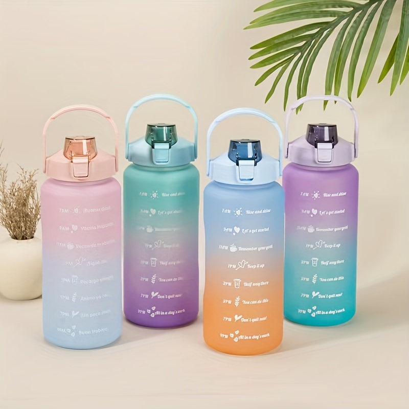 1Pcs 2L Sports Water Bottle Large Straw Time Gradient Water Cup
