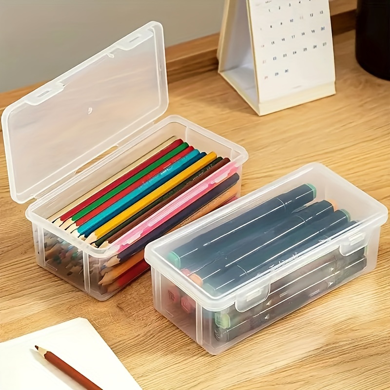 Transparent Large-capacity Plastic Pencil Case Can Be Stacked Translucent  Transparent Pencil Case Office Supplies Storage Storage Box Gel Pen Rubber T