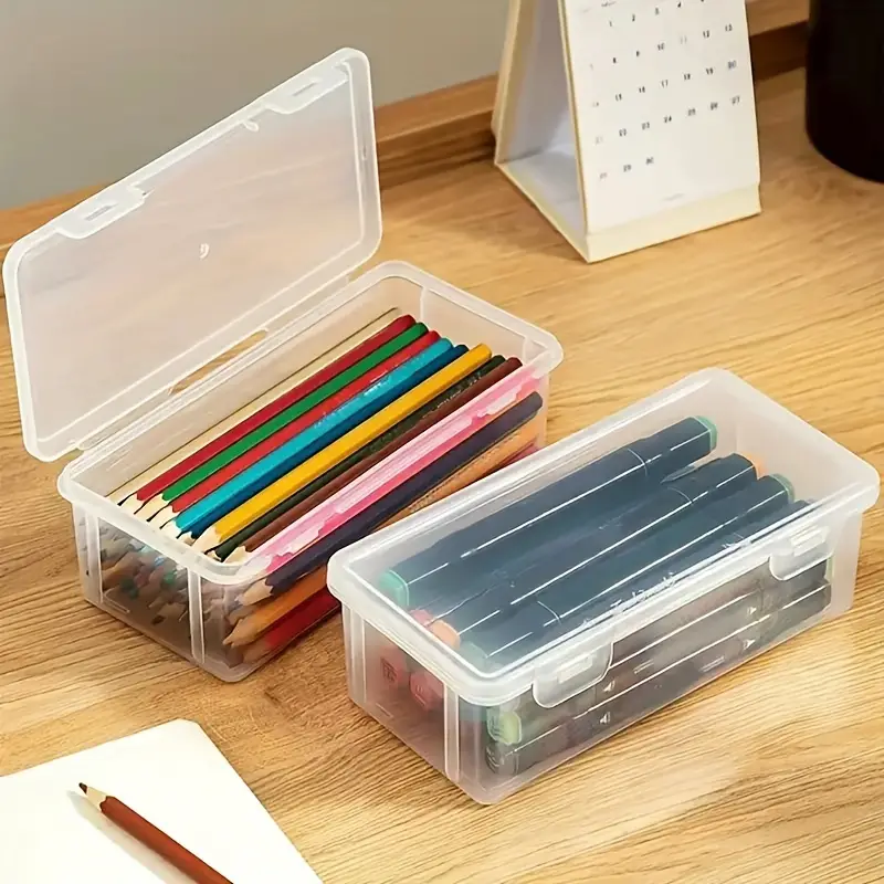 Transparent Large-capacity Plastic Pencil Case Can Be Stacked Translucent  Transparent Pencil Case Office Supplies Storage Storage Box Gel Pen Rubber T