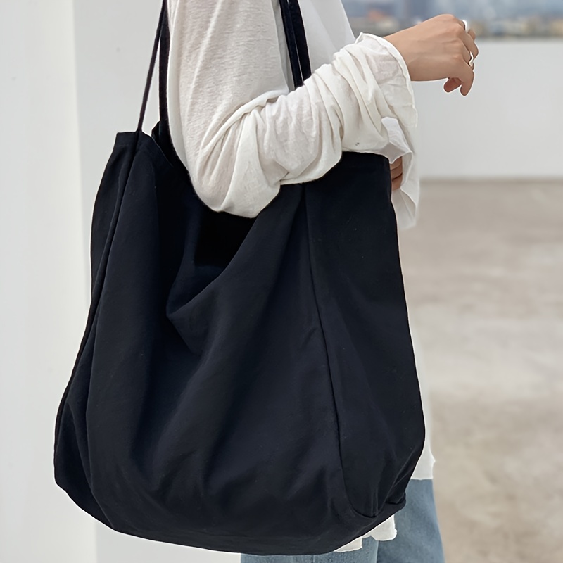 

Oversized Solid Color Canvas Bag, Large Capacity Shoulder Bag For Students