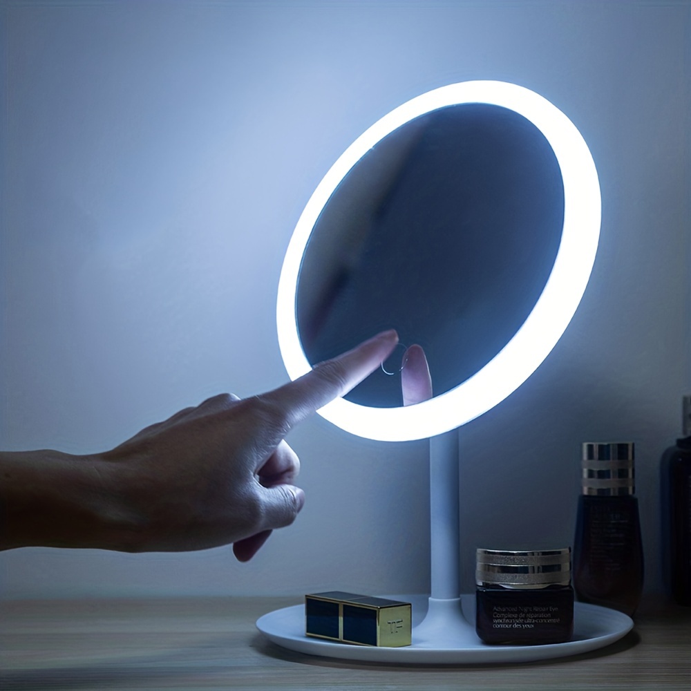 Espejo de tocador con luz, espejo de pared, espejos de mesa para  maquillaje, espejo de control táctil con salida USB (color negro, tamaño