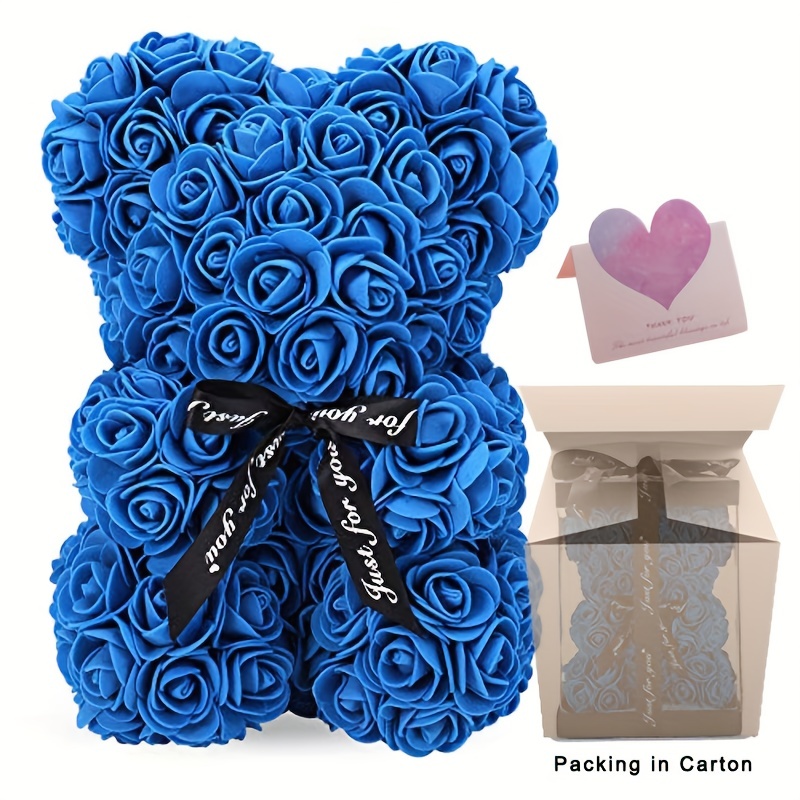 Ours en Rose avec Cœur dans sa boîte –Saint Valentin, Mariage, Noël,  Cadeau, Anniversaire, Fête des Mères – H35cm