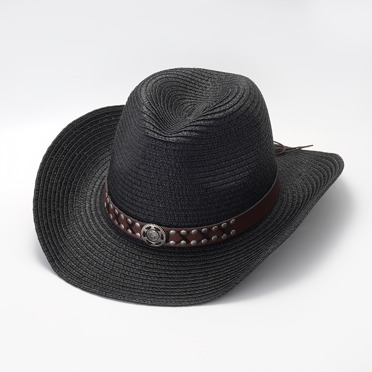 Straw Sun Visor Hat with Belt Decor for Women