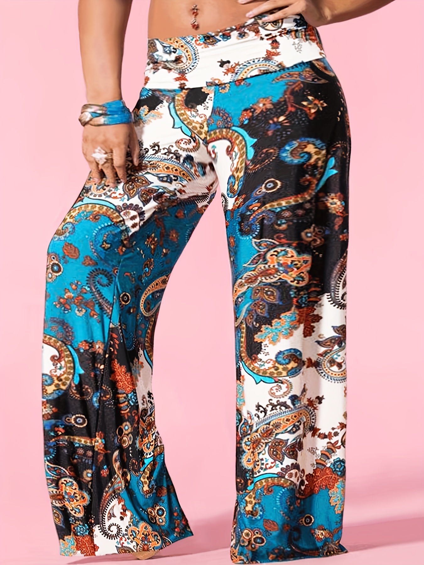 Plus Size Boho Pants Women's Plus Mandala Print Ruched Low - Temu