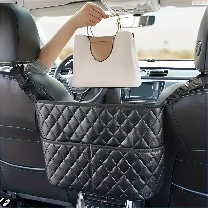 

1pc Car-mounted Storage Bag, Car Seat Hanging Handbag Holder, Seat Back Wallet Tissue Storage Bag, Pu Leather Storage Bag, Large Capacity Storage Bag, Portable And Practical Car Accessories