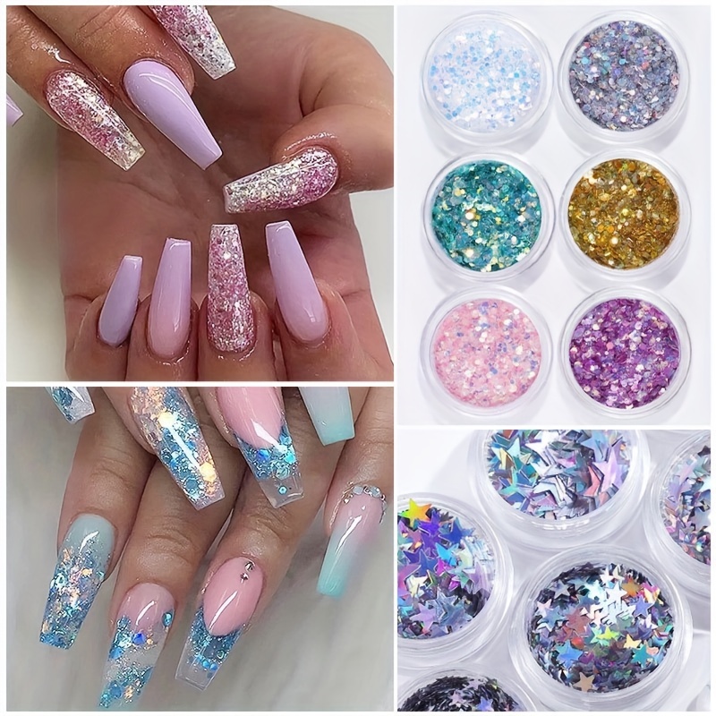 Diy 6 Colors Symphony Nail Art Glitter Set Nail Sequins Drop - Temu