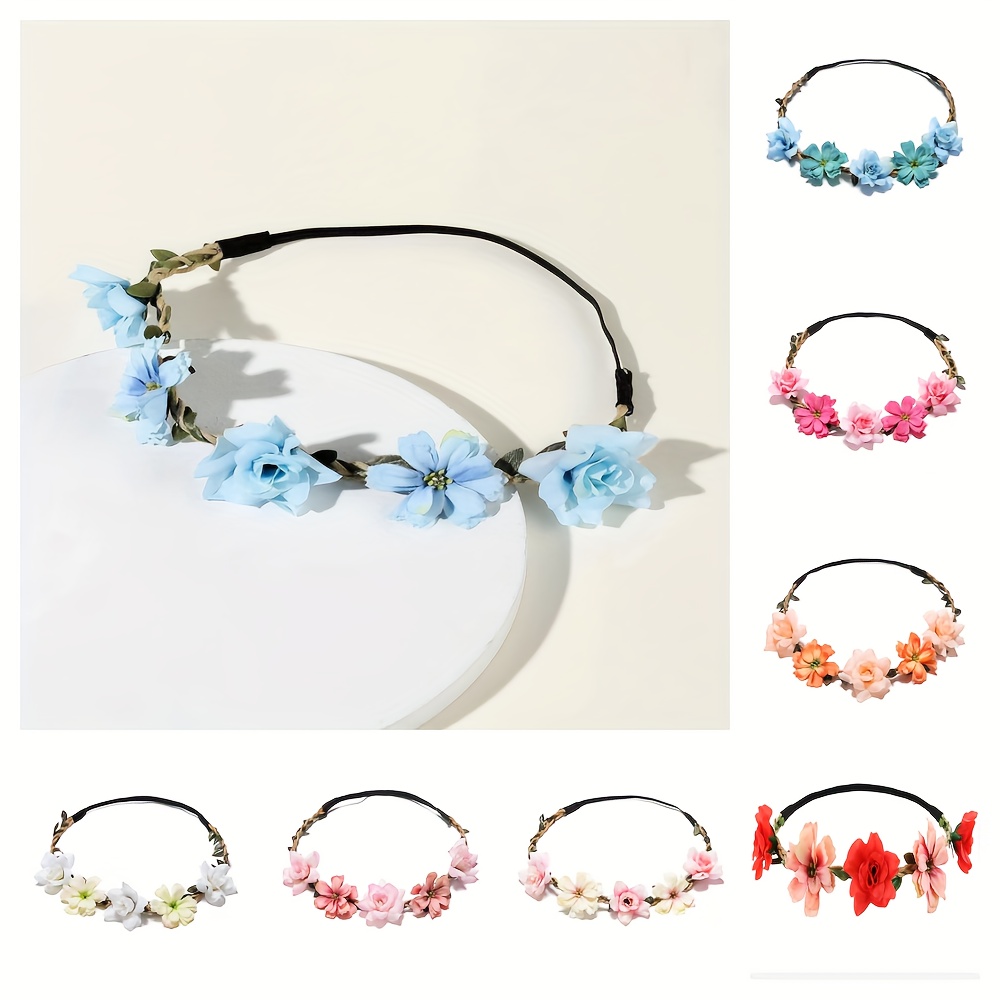 Random Flower Crown Headband - Multicolor Floral Garland With Soft Breathable Suitable For Festival Wedding Party, Bridal Tiara For Prom, Photo Shoots, Themed Events