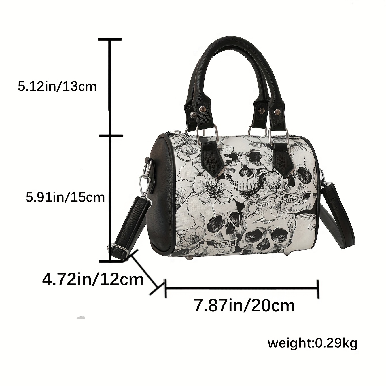 Rose Skull Pattern Boston Bag, Halloween Night Handbag, Gothic