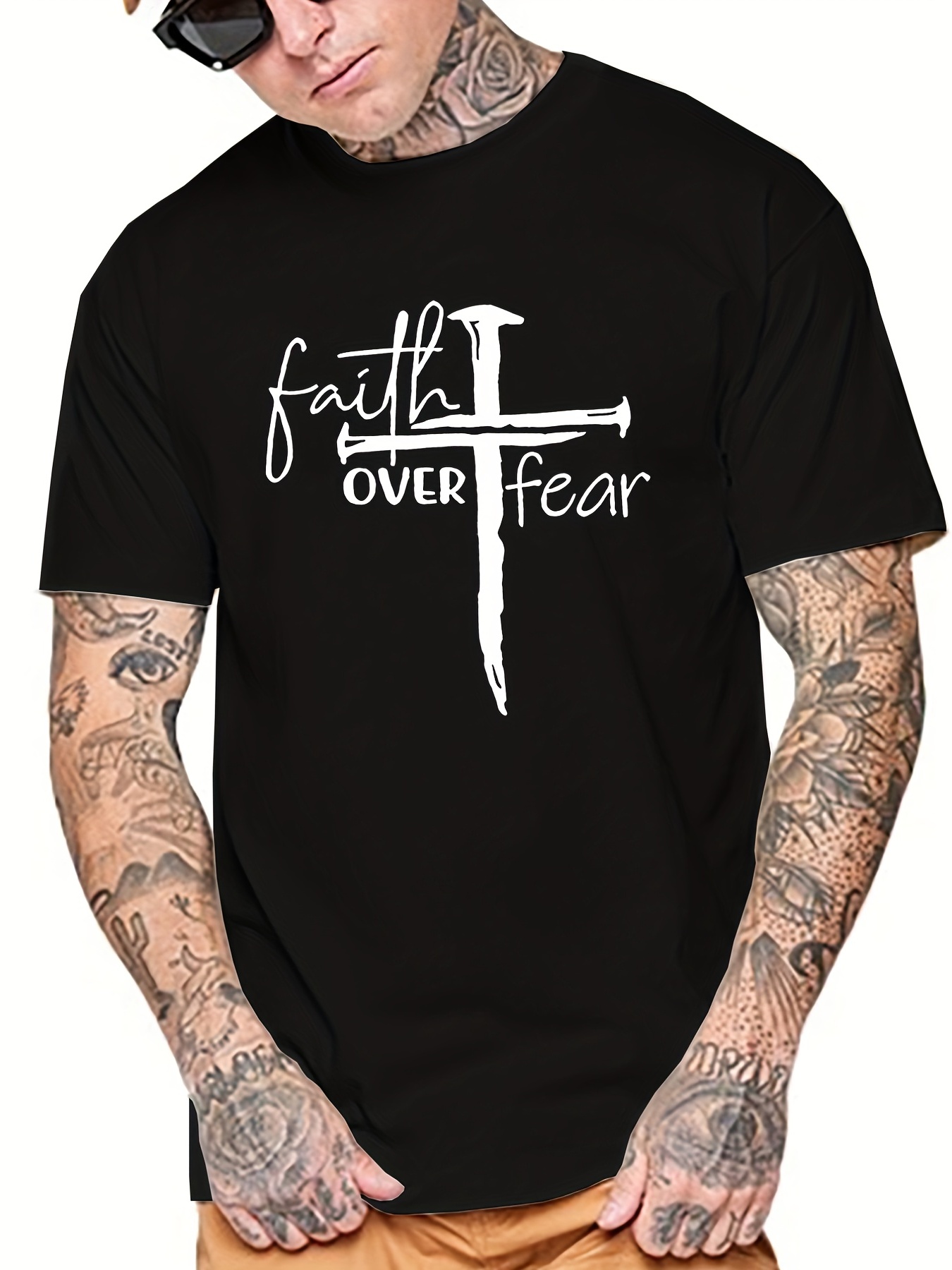 faith'' Pattern Camiseta Manga Larga Bloques Color Hombres - Temu Chile