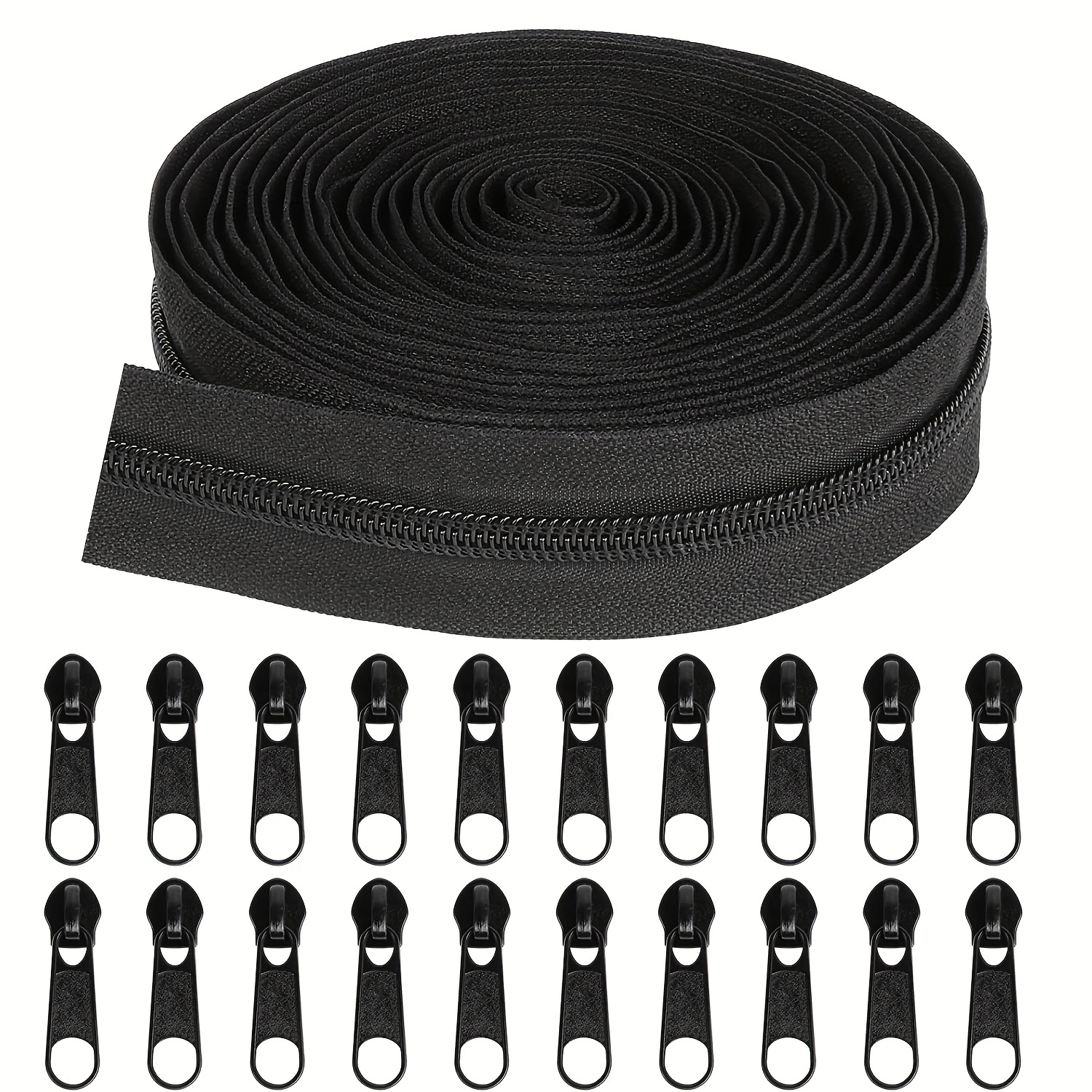 

5yards Bulk Zipper #5 Zippers For Sewing, Black Nylon Coil Zipper By The Yards Replacement Sewing Zipper With 20pcs Zipper Sliders For Diy Sewing Craft Bags