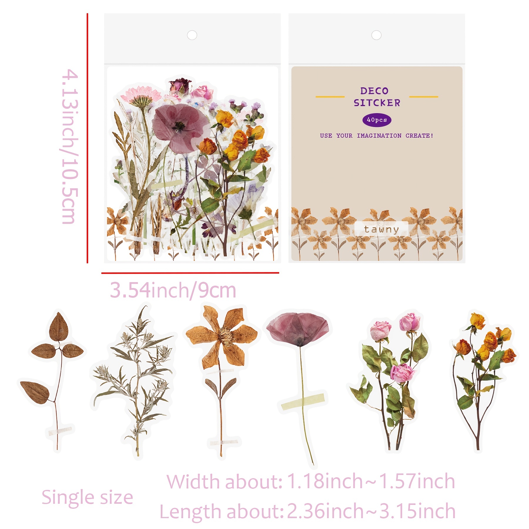40pcs Vintage Botanical Stickers Grass Flower Aesthetic Flowers Hand  Account Material Decorative Stationery Sticker Supplies