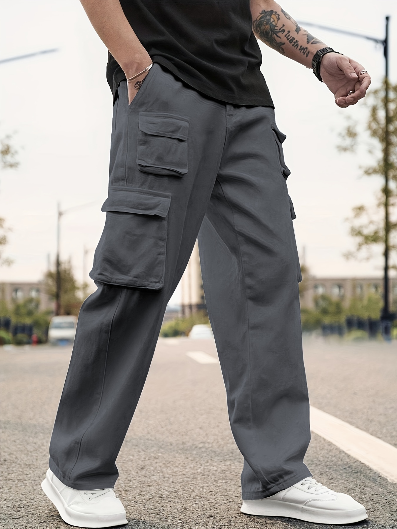 Men's Casual Multi Pocket Cargo Pants Outdoor Hiking Sport Pants Combat  Trousers 