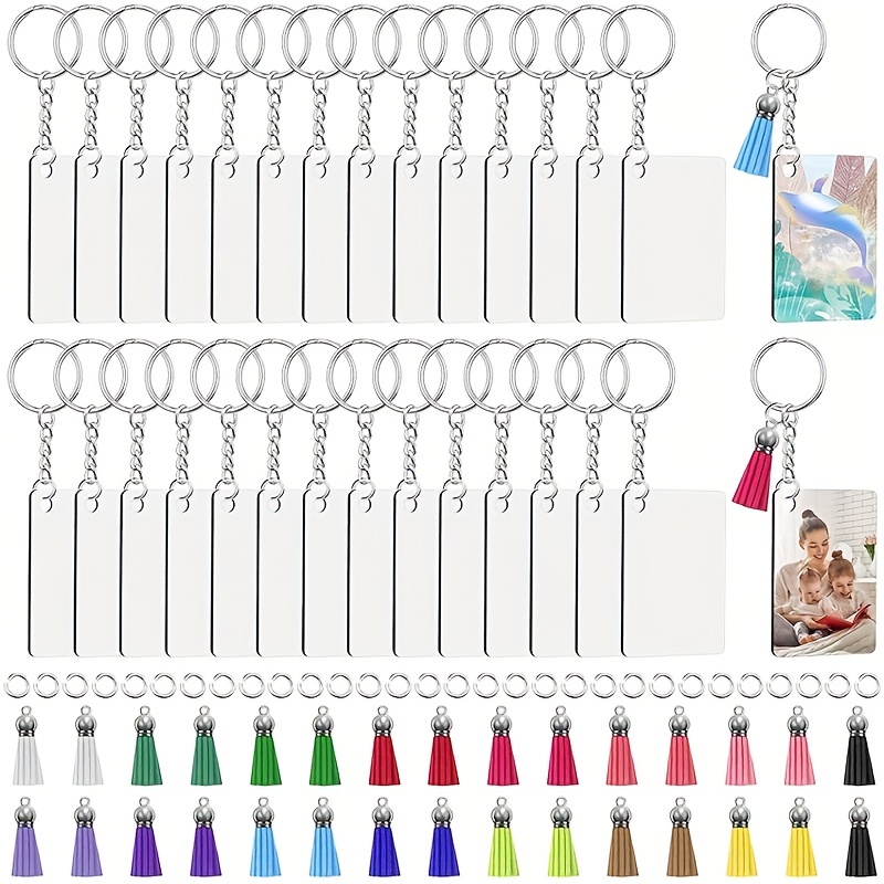 144pcs Blank Acrylic Keychain, Transparent Circular Acrylic Bulk DIY Handicraft Production, with Card Holder Plastic Bag, Vinyl Keychain,Temu