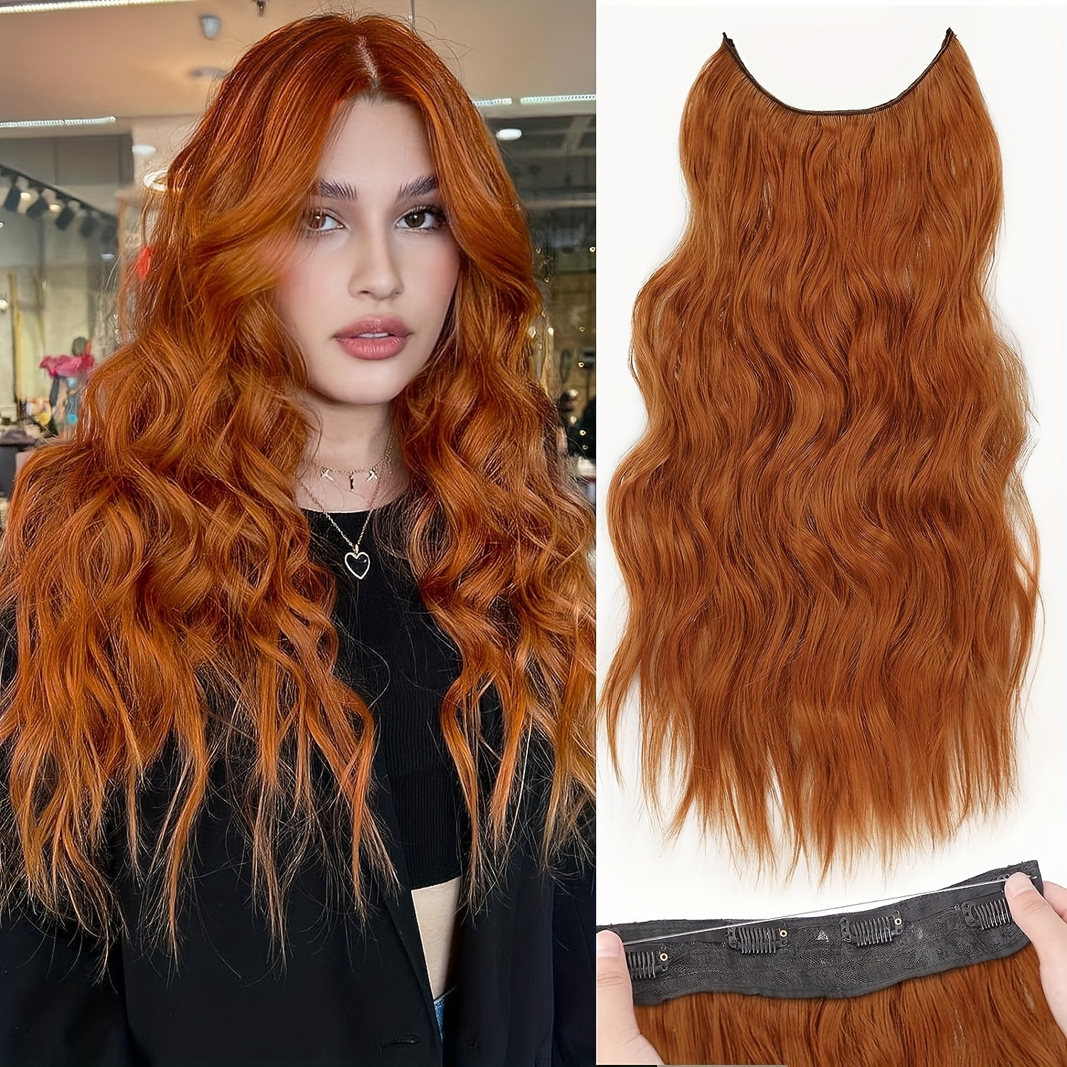 Long Wavy Pieces Synthetic Fishing Line Extensions, Human Extensions Wire Extensions Hair Temu