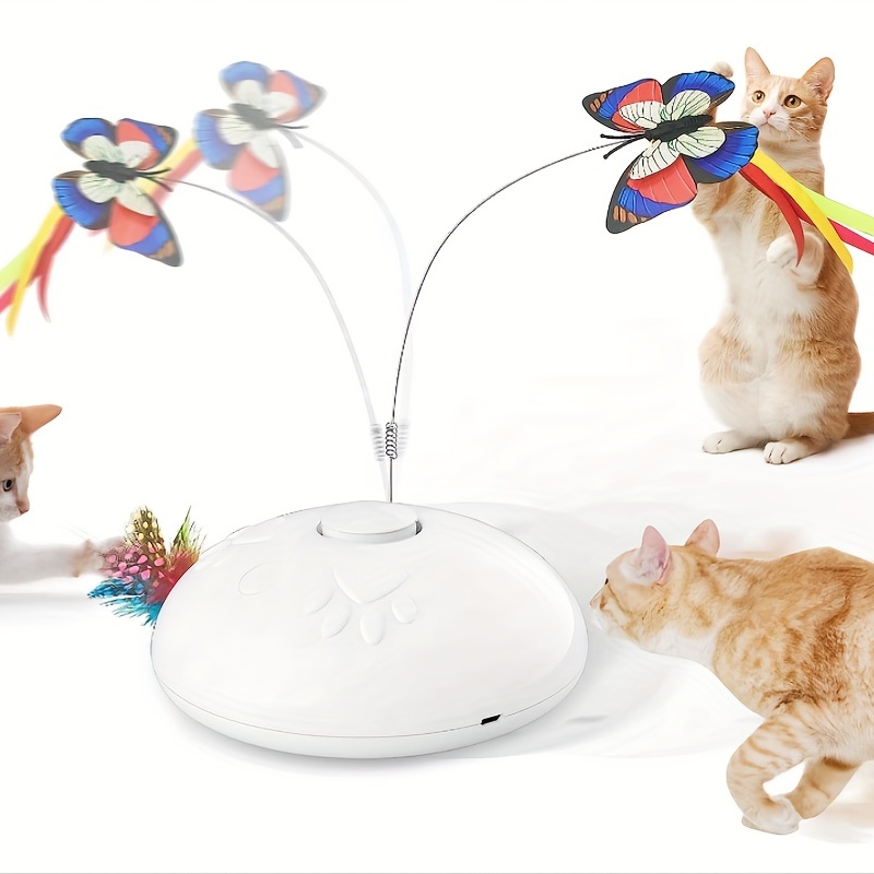 Cat Interactive Toys For Indoor Cats, 3 In 1 Moving Cat Toy Butterfly  Feather Toy With LED Light, Pet Exercise Rechargeable Toy Kittens Self Play  Auto