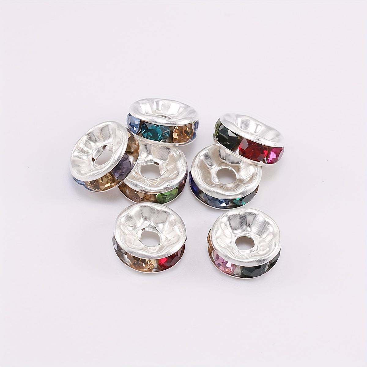 Aylifu spacer beads,200pcs mixed color crystal rondelle spacer beads silver  tone loose beads for jewelry making(8mm)