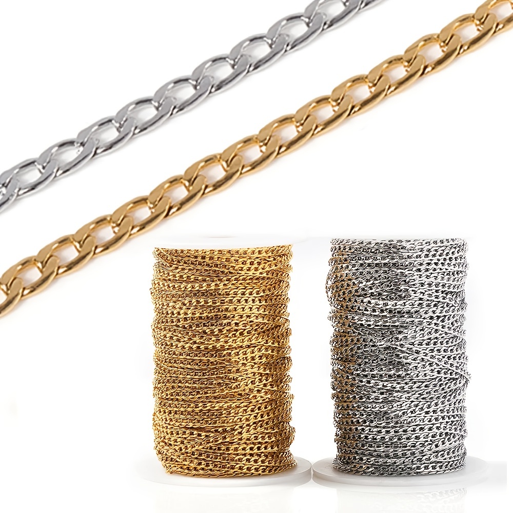 2M Lot 2mm Wide Stainless Steel Curb NK Gold Chains for Jewelry Making  Supplies Link Roll
