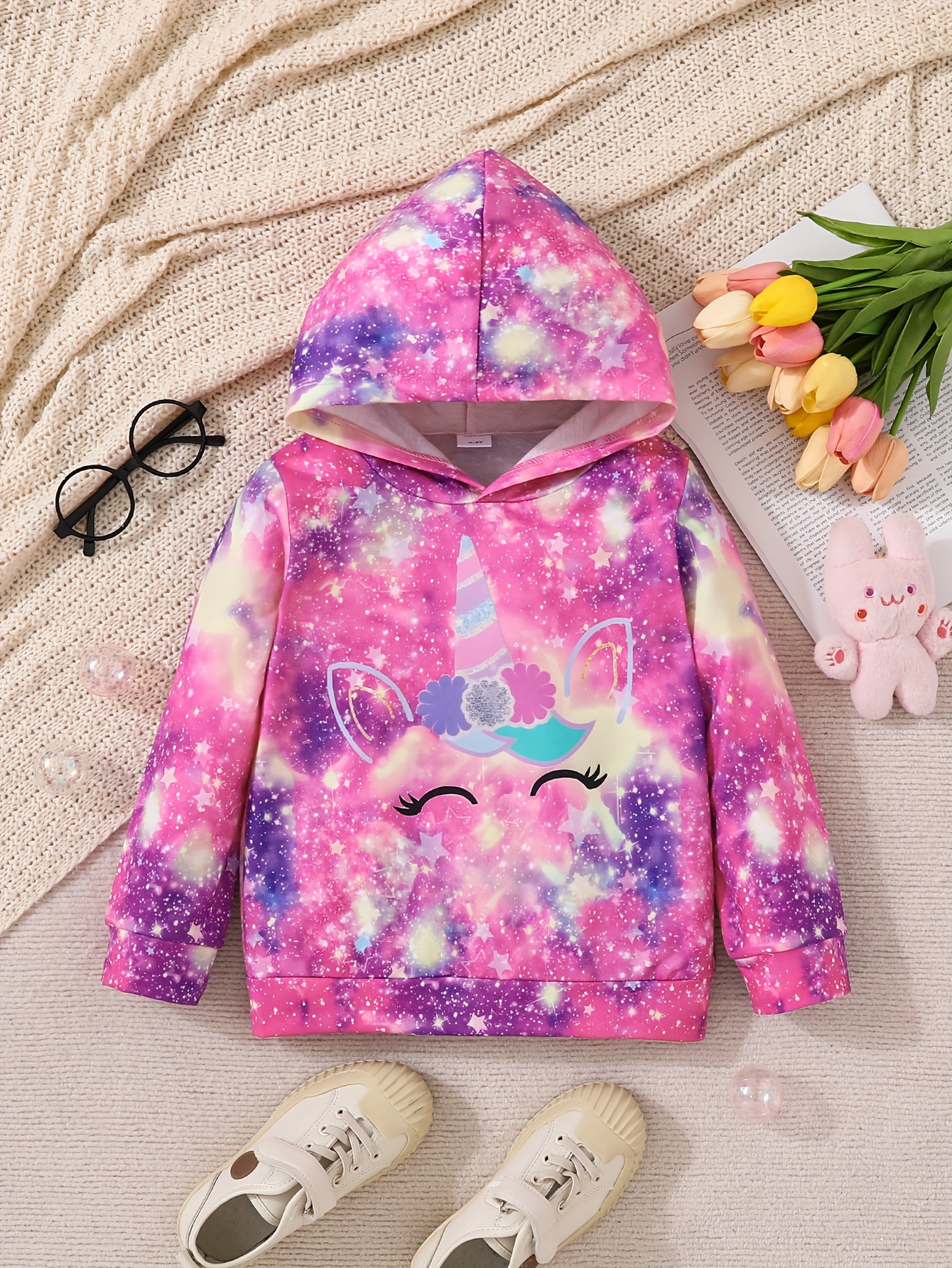 Girls Gradient Rainbow Unicorn Graphic Button Front Hooded - Temu