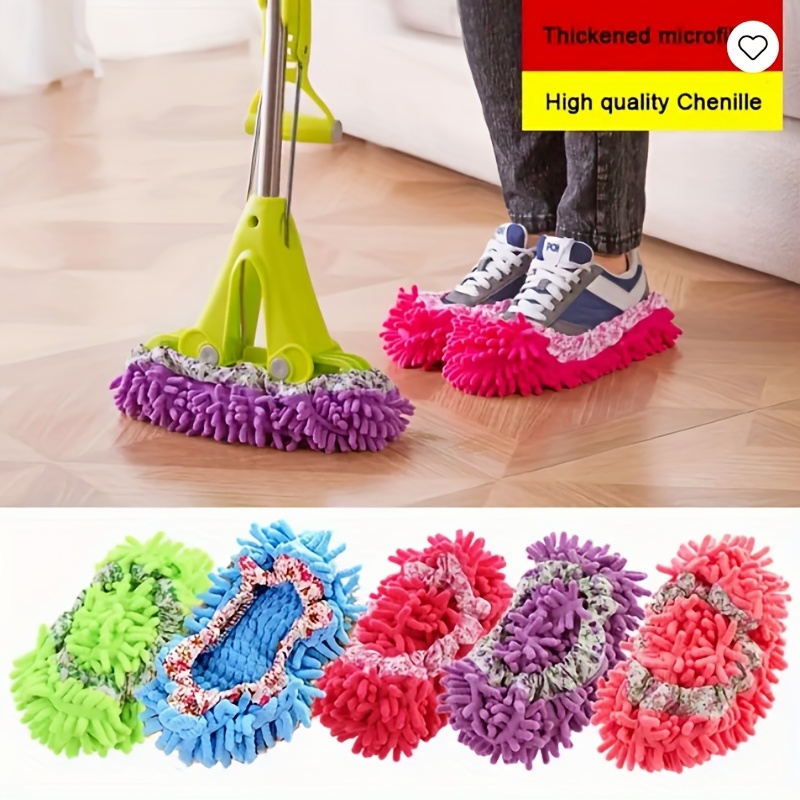 2pcs Chenille Shoes Cover, Washable Reusable Mop Slippers For Household