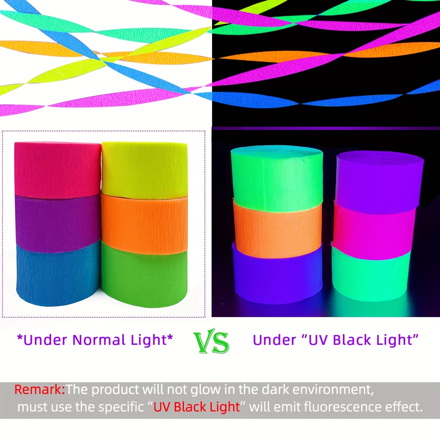 Glow In The Dark Paper Neon Garland Streamers Tape Stickers - Temu