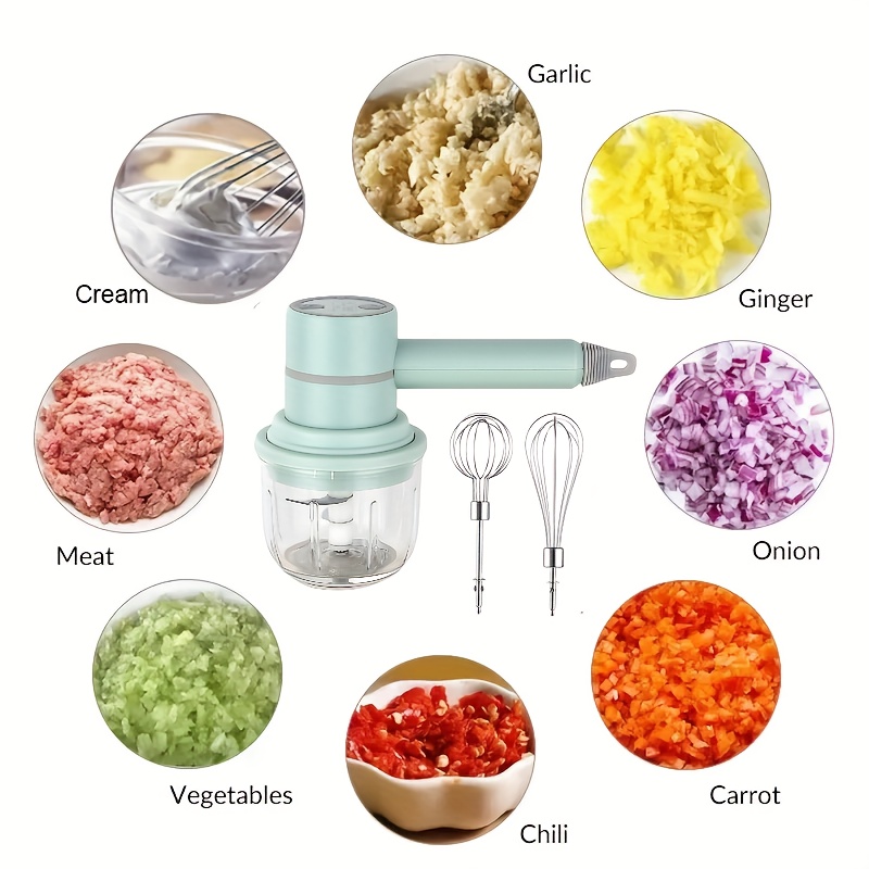 Electric 300ML Garlic Press Chopper Chili Onion Fruits Meat Mincer Blender  Mixer 