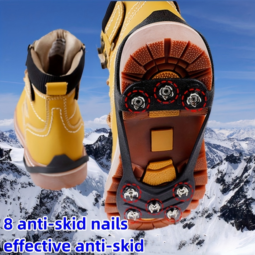  Crampones - Tacos de hielo de tracción y agarre para nieve para  botas, zapatos, mujeres, hombres, niños, antideslizantes, 19 púas de acero  inoxidable, protección segura para senderismo, pesca, caminar, escalada,  montañismo (