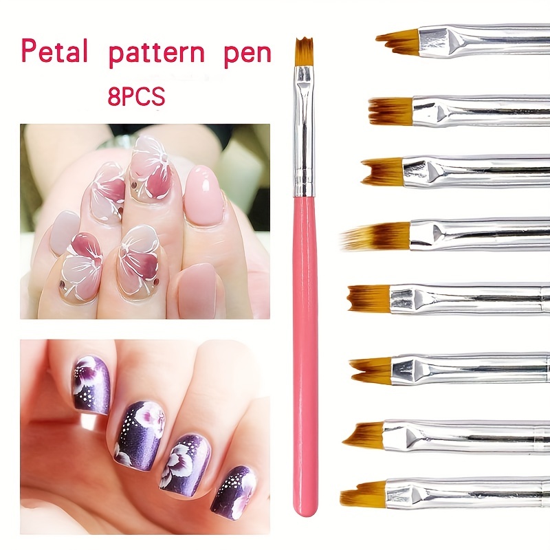 7Pcs Painting Drawing Polish Brush UV Gel Tools Set Pink Nail Art Brushes