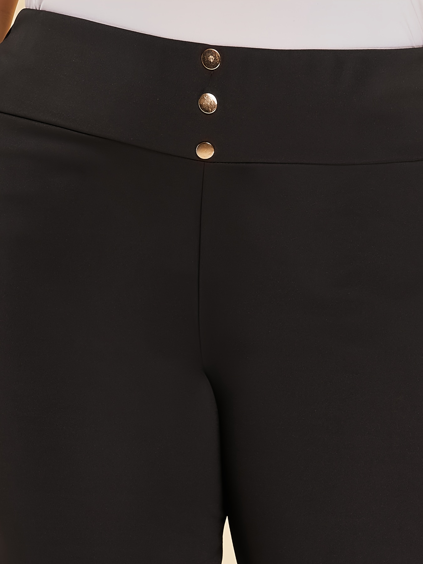Plus Size Elegant Pants Women's Plus Plain High Button - Temu Canada