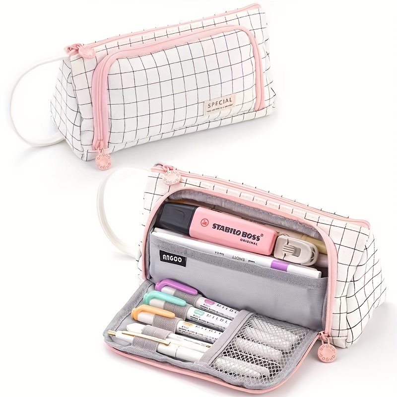 Namotu Pencil Case Grid Pencil Pouch with 3 Compartments Stationery Bag Pencil Bag for Girls Teens Students Art School and Office Suppli, Girl's, Size: Small
