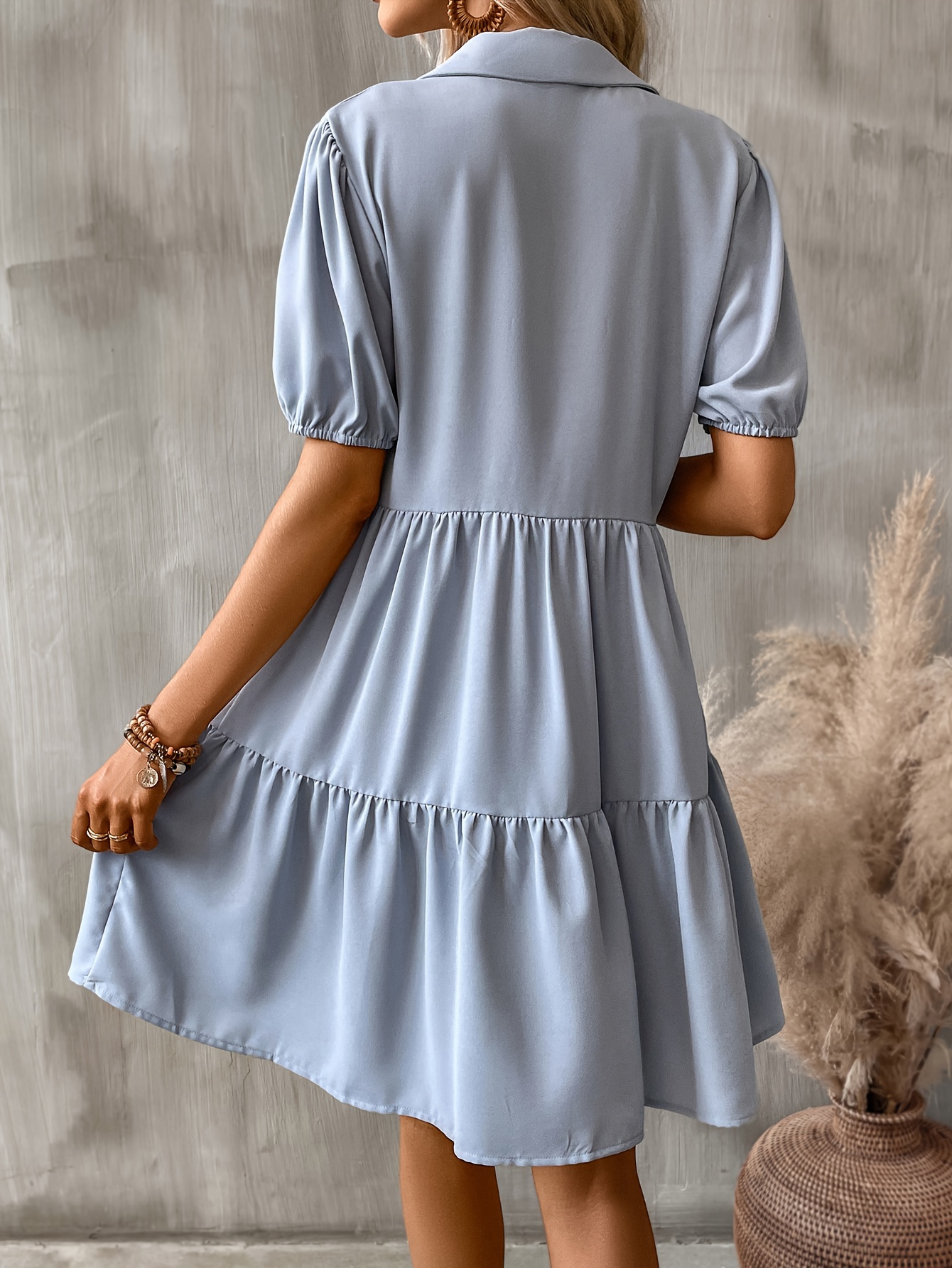 solid button front dress casual half sleeve dress for spring summer womens clothing