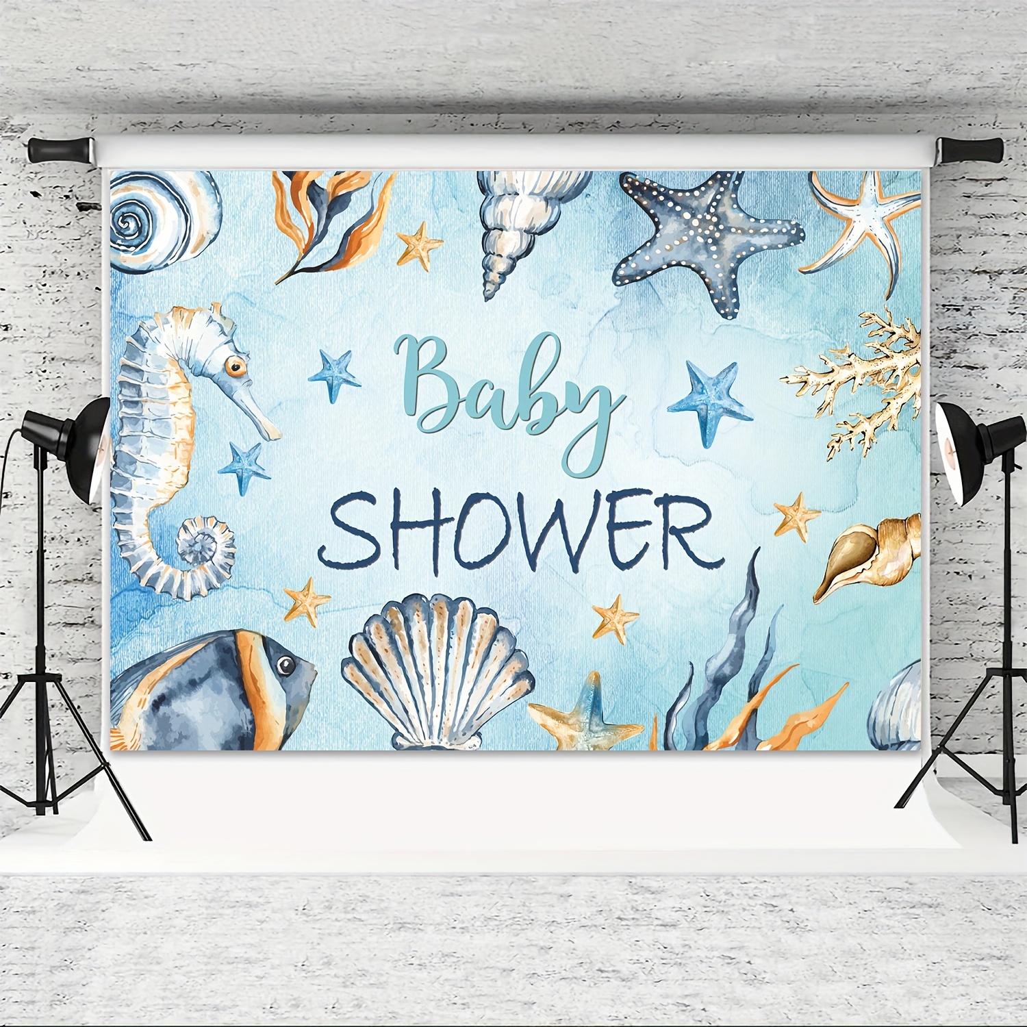 1pc Summer Ocean Baby Shower Background Undersea Boy Baby Shower Background  Starfish Ocean Theme Newborn Party Decoration Cake Table Banner 7x5ft