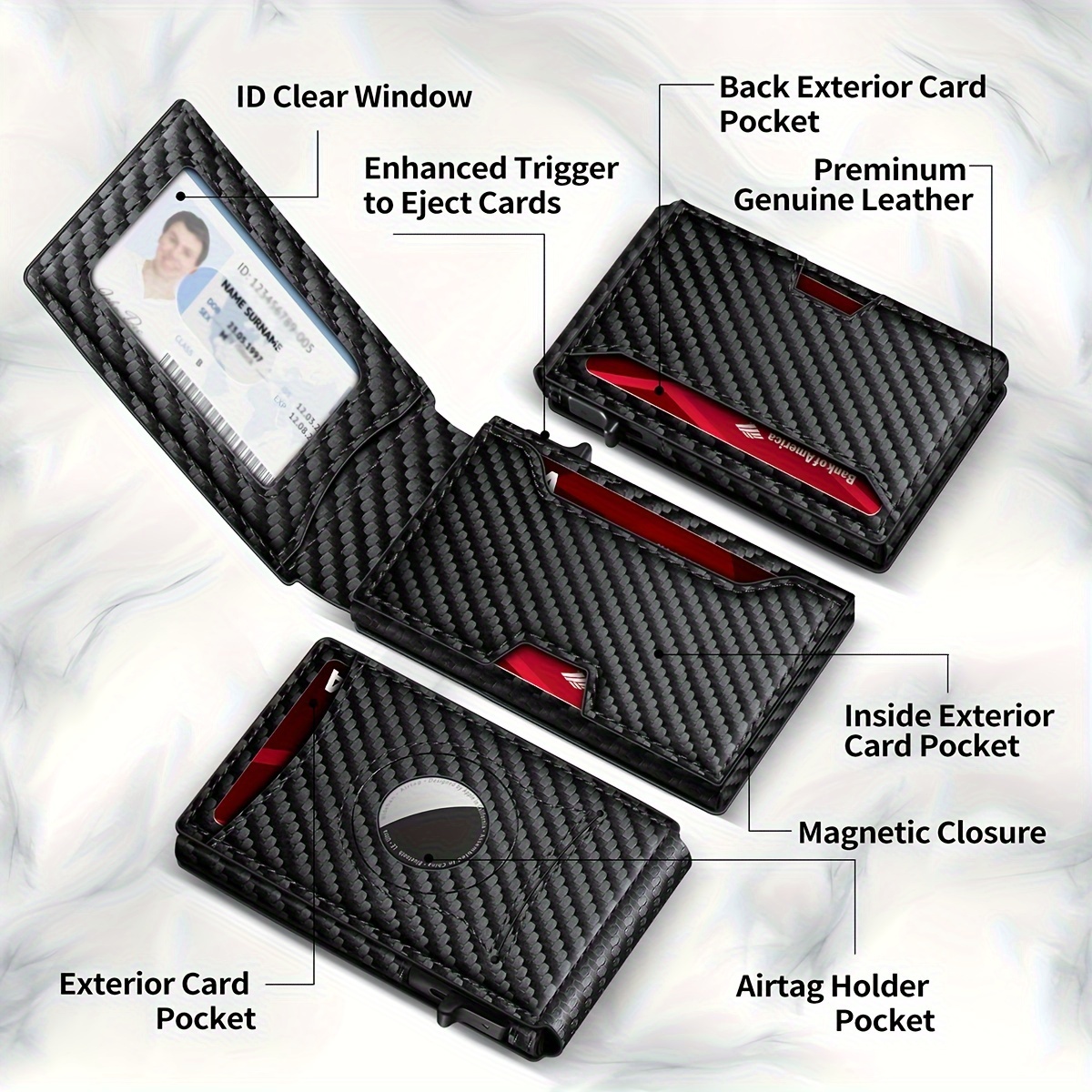Acheter Pour Airtag portefeuille hommes en Fiber de carbone mode ID porte-carte  de crédit Rfid mince Airtag Slide Walle