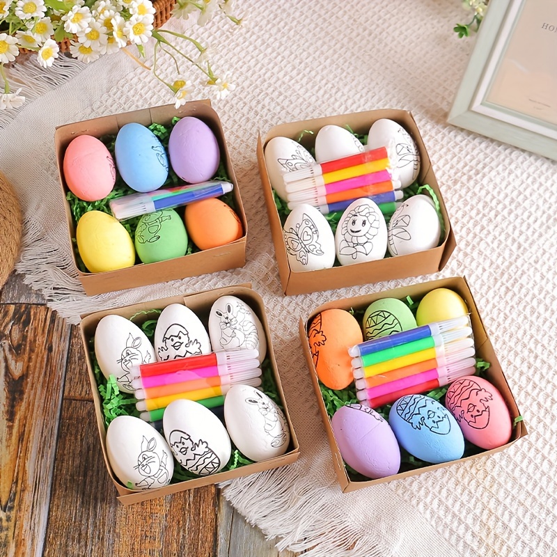 

Diy Easter Egg Craft Kit - 12/24pcs Hand-painted Plastic Eggs For Home Decor, Creative Holiday Ornaments & Party Supplies